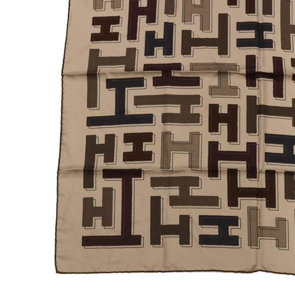 HERMES Scarf Silk 2Set Yellow Gray Auth ac1017 - Picture 15 of 16